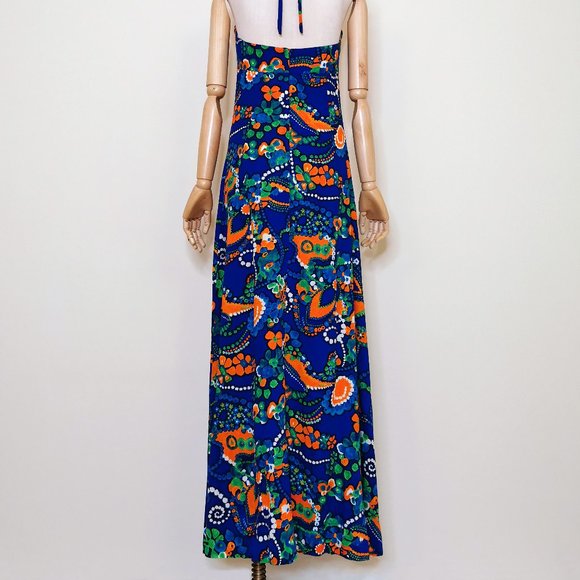 Blue Hawaiian Flounced 70s Halter Maxi Dress - Picture 6 of 15